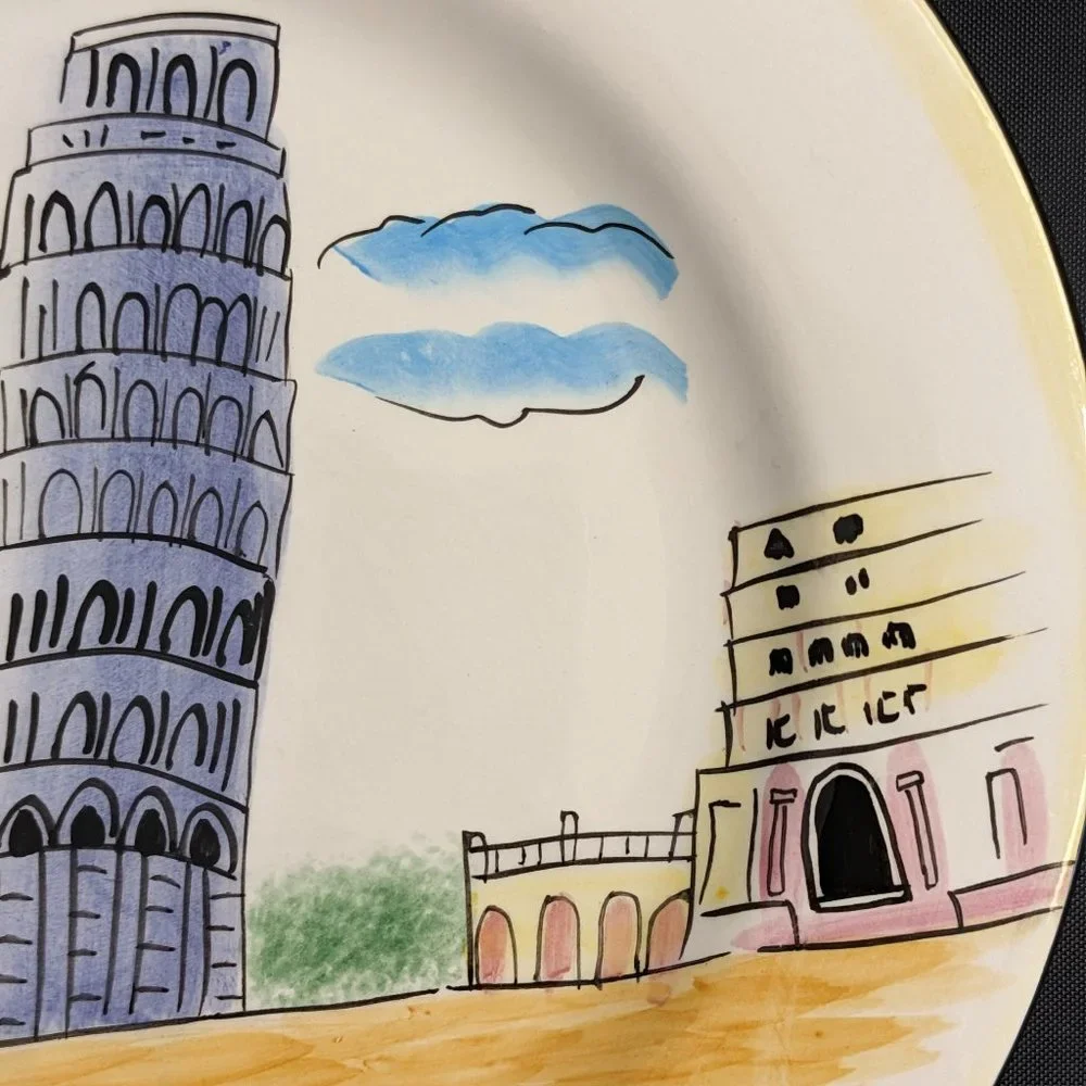 Vtg  8" Oneida Festa Italia Cheese/Salad/Dessert/Appetizers Venice Rome Pair - Picture 7 of 16